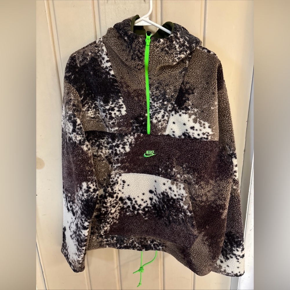 Nike Sherpa Hoodie with Neon Green Zipper